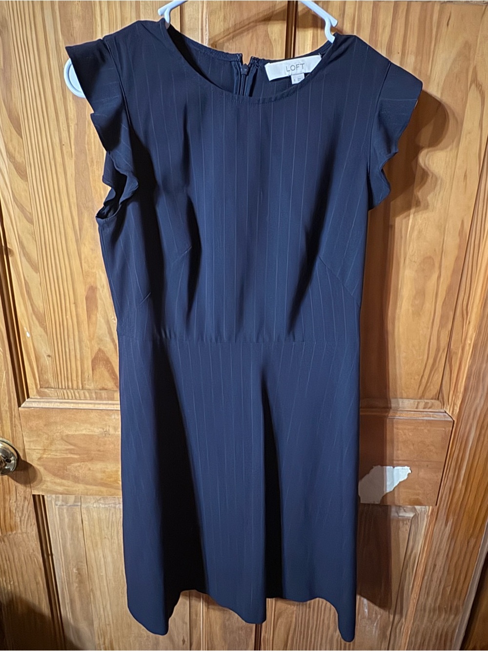 LOFT Navy Pinstripe Cap-Sleeve Sheath Dress